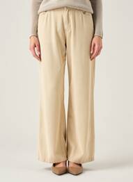 Pantalon large fermeture zippée sous rabat boutonné taille normale beige B.YOUNG femme
