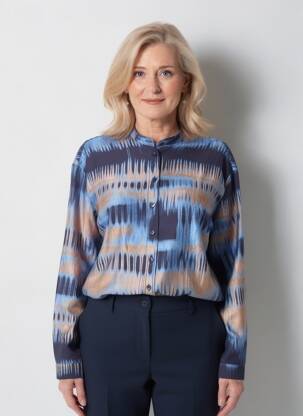 Chemisier col mao manches longues bleu BRANDTEX femme