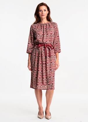 Robe mi-longue imprimé fantaisie manches longues rouge JULIE GUERLANDE femme