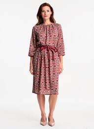 Robe mi-longue imprimé fantaisie manches longues rouge JULIE GUERLANDE femme