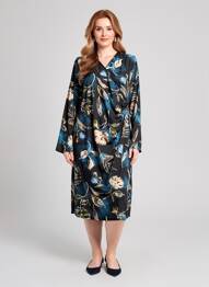 Robe mi-longue imprimé fantaisie manches longues noir GENUINE femme