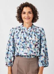 Chemisier imprimé fantaisie manches 3/4 bleu BRANDTEX femme