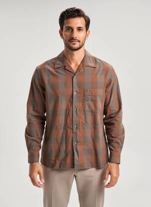 Chemise manches longues coupe droite marron UNIQLO homme