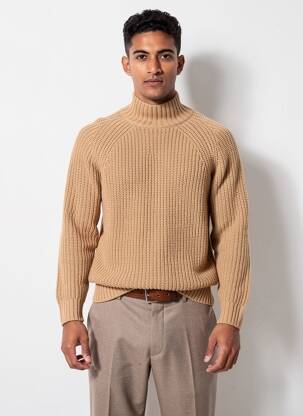 Pull col rond manches longues marron H&M homme