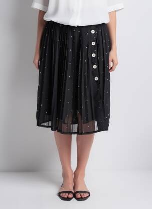 Jupe mi-longue coupe droite noir JOANIE femme