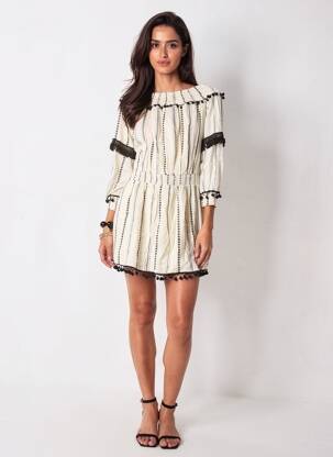 Robe courte manches longues manches longues beige TULAROSA femme