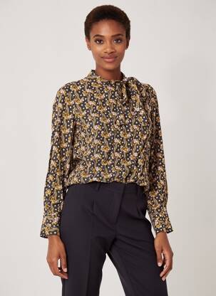Blouse tissage popeline manches longues noir BODEN femme