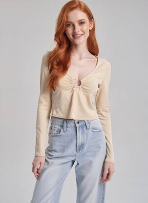 Top stretch manches longues beige ASOS femme