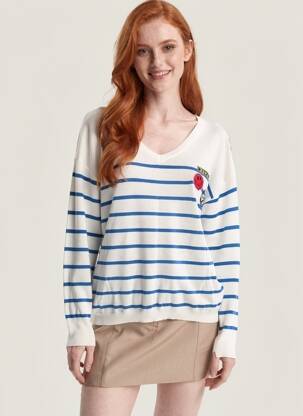Pull col v manches longues blanc FREEMAN T.PORTER femme