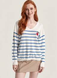 Pull col v manches longues blanc FREEMAN T.PORTER femme