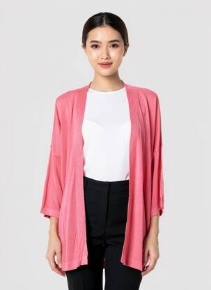 Gilet manches longues col v rose STUDIO PARISIEN femme
