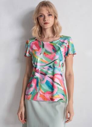 Top imprimé fantaisie manches courtes bleu GENUINE femme