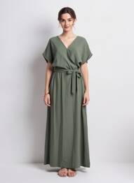 Robe longue manches courtes manches courtes vert GRACE & MILA femme