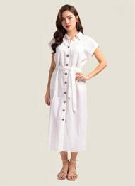 Robe longue manches courtes manches courtes blanc GRACE & MILA femme