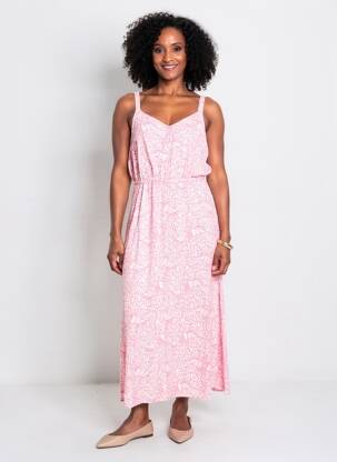 Robe longue imprimé fantaisie fines bretelles rose C'EST BEAU LA VIE femme