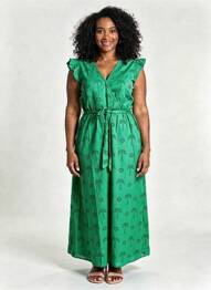 Robe longue manches courtes manches courtes vert C'EST BEAU LA VIE femme