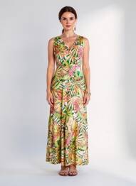 Robe longue imprimé fantaisie sans manche vert GENUINE femme