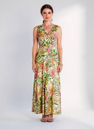 Robe longue imprimé fantaisie sans manche vert GENUINE femme