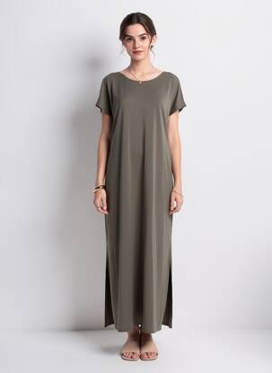 Robe longue manches courtes manches courtes vert GRACE & MILA femme