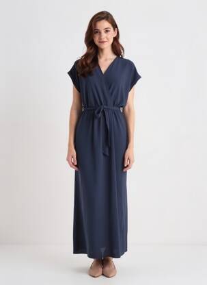 Robe longue manches courtes manches courtes bleu GRACE & MILA femme