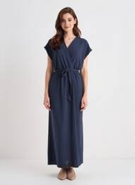 Robe longue manches courtes manches courtes bleu GRACE & MILA femme