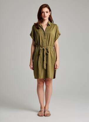 Robe mi-longue manches courtes manches courtes vert FREEMAN T.PORTER femme