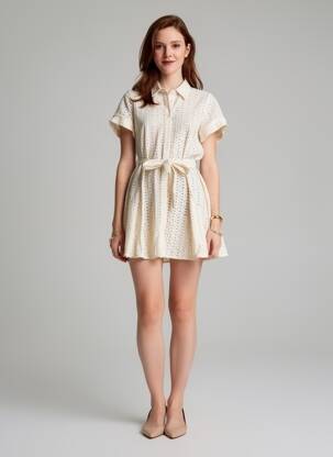 Robe courte manches courtes manches courtes beige GRACE & MILA femme