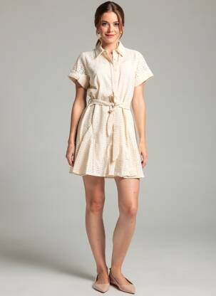 Robe courte manches courtes manches courtes beige GRACE & MILA femme