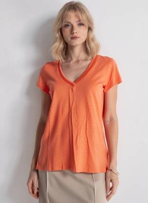 T-shirt col v manches courtes orange FREEMAN T.PORTER femme