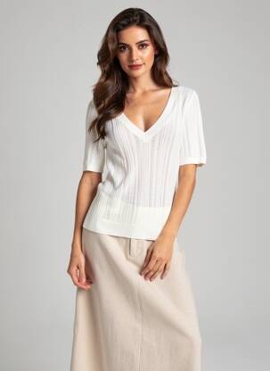 Pull coupe cintrée manches courtes blanc FREEMAN T.PORTER femme