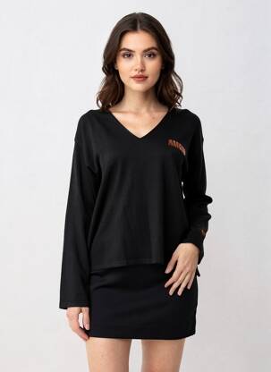 Pull coupe cintrée manches longues noir GRACE & MILA femme