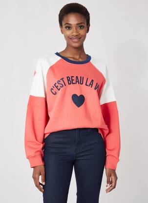 Sweat-shirt manches longues manches longues rouge C'EST BEAU LA VIE femme