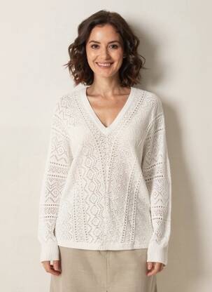 Pull coupe droite manches longues blanc C'EST BEAU LA VIE femme