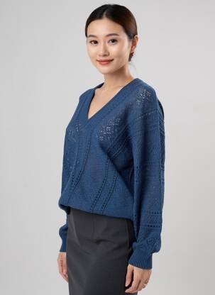 Pull coupe droite manches longues bleu C'EST BEAU LA VIE femme