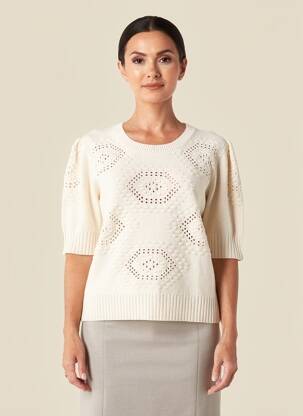 Pull resserrée sur le bas manches courtes beige C'EST BEAU LA VIE femme