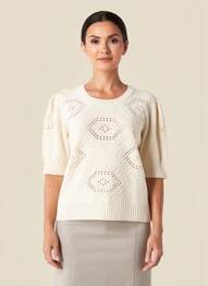 Pull col rond manches courtes beige C'EST BEAU LA VIE femme