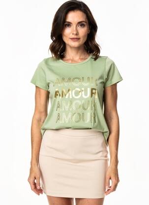 T-shirt sérigraphie manches courtes vert C'EST BEAU LA VIE femme