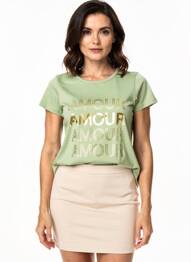 T-shirt sérigraphie manches courtes vert C'EST BEAU LA VIE femme