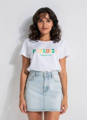 T-shirt sérigraphie manches courtes blanc C'EST BEAU LA VIE femme
