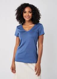 T-shirt col v manches courtes bleu C'EST BEAU LA VIE femme