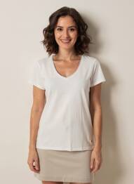 T-shirt col v manches courtes blanc C'EST BEAU LA VIE femme