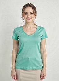 T-shirt col v manches courtes vert C'EST BEAU LA VIE femme
