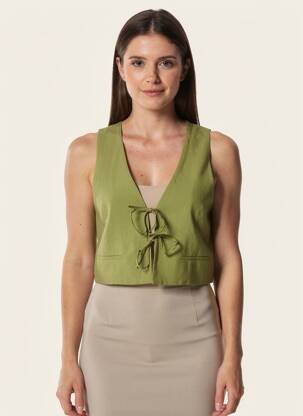 Gilet sans manche coupe droite vert GRACE & MILA femme