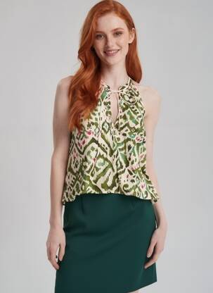 Top imprimé fantaisie sans manche vert FREEMAN T.PORTER femme