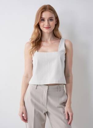 Top col carré fines bretelles beige GRACE & MILA femme