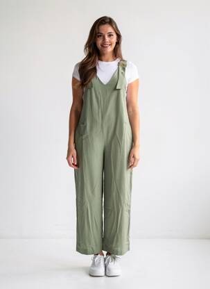 Salopette coupe droite fines bretelles vert FREEMAN T.PORTER femme