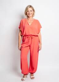 Combi-pantalon manches courtes manches courtes rouge QUATRE VINGT JOURS femme