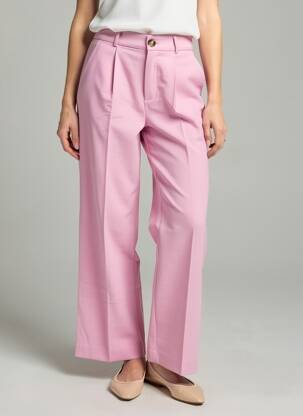 Pantalon droit fermeture zippée sous rabat boutonné rose GRACE & MILA femme