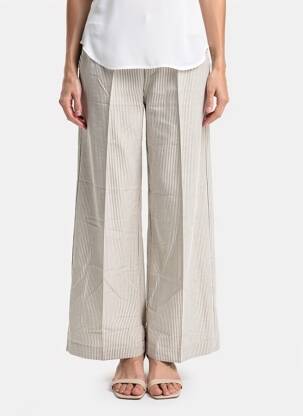 Pantalon flare taille élastique beige GRACE & MILA femme