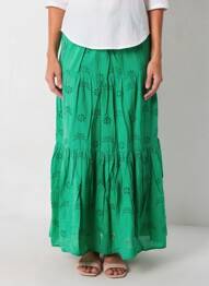 Jupe longue coupe évasée vert C'EST BEAU LA VIE femme